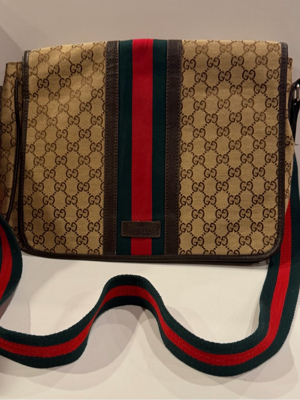 Gucci like Beige GG Canvas Messenger Bag with Red & Green Stripe - Picture 3 of 12